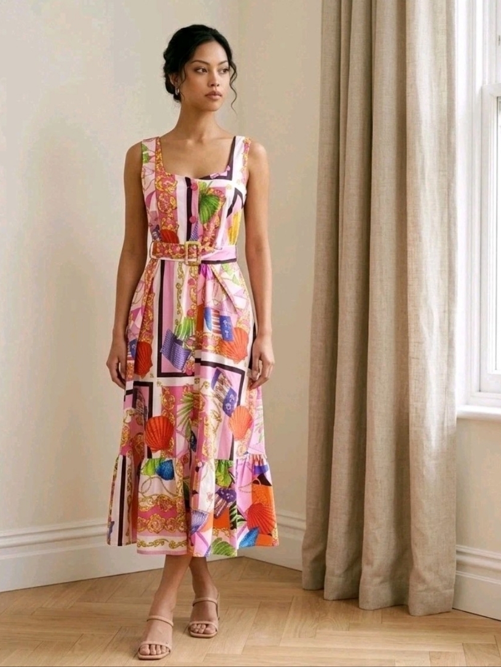Imperial Pink Floral Patchwork Tank Maxi Dress Sundress Scarf Print Size Small